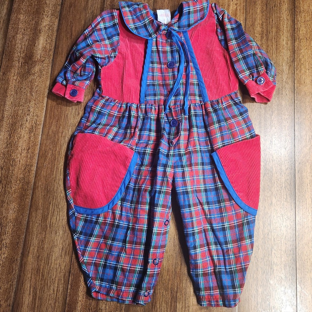Vintage Charming Original Plaid Corduroy‎ Baby Romper Jumpsuit Size 12 Months